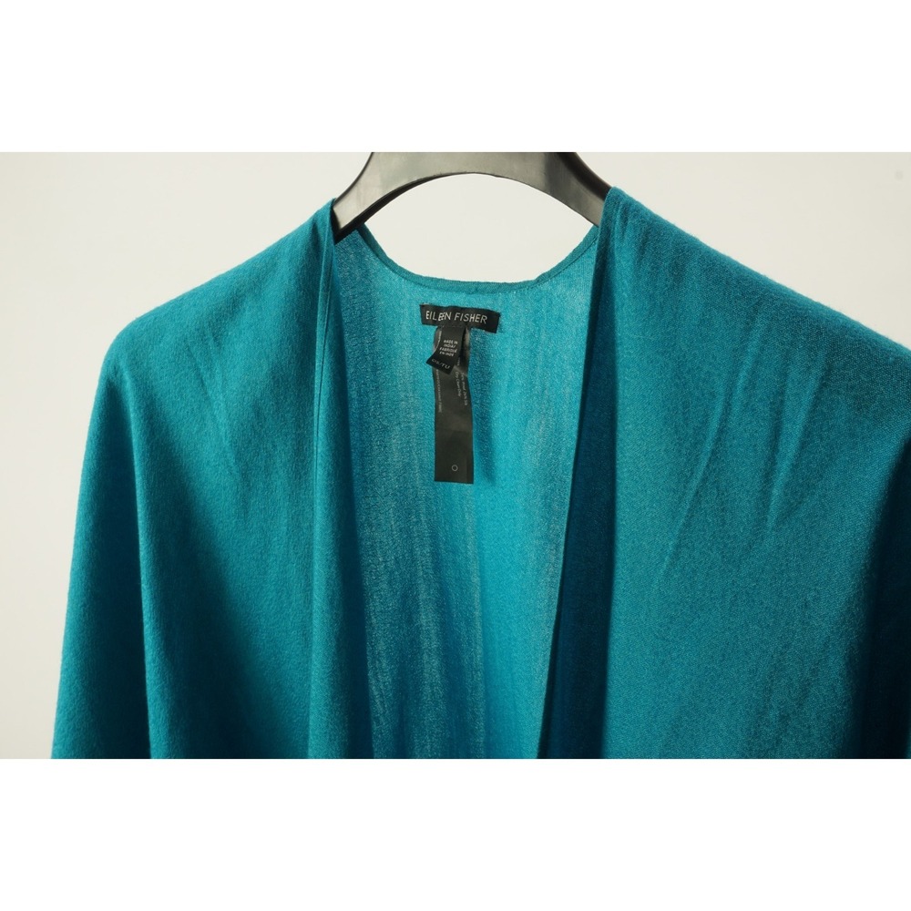 Eileen Fisher Wool & Silk Ombre Dip Dye Ruana Women's One Size Blue Raw Edge - Picture 3 of 9